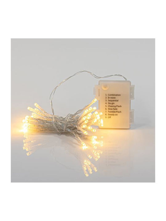 Serie 96 LED 3mm Cutie Baterii 3xAA 8 Programe & Timer Memorie Cablu PVC Transparent Alb Cald LED Fiecare 10cm Extensie Putere 30cm IP44 Cutie Afișaj 16buc