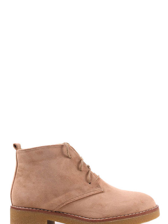 Beige Casual Low Ankle Boots with Laces