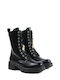 Black Ankle Boots with Gold Bear Decoration