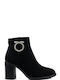 Black Suede Ankle Boots with Decorative Ring Heel