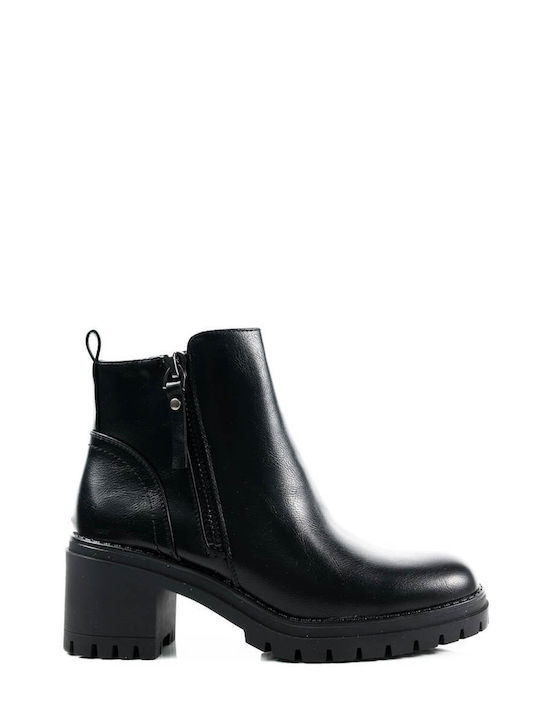 Botine Negre Confortabile cu Toc Gros