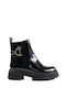 Black Patent Leather Ankle Boots with Gold Detail