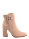 Beige Ankle Boots with Covered Heel and Modern Buckle