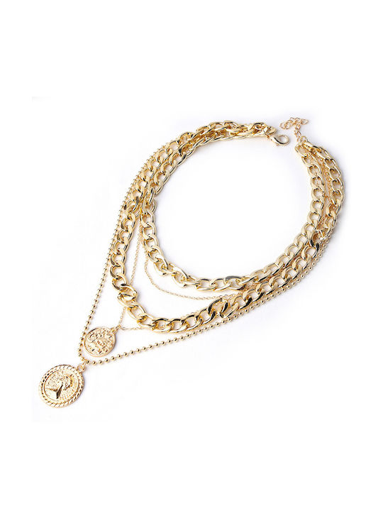 Five-Row Chain Necklace Gold Gold