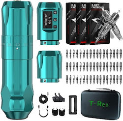 Cordless Tattoo Machine Kit Adjustable Stroke Length Replaceable Batteries Green Suit02