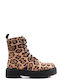 Leopard Double-Sole Matte Ankle Boots with External Stitching