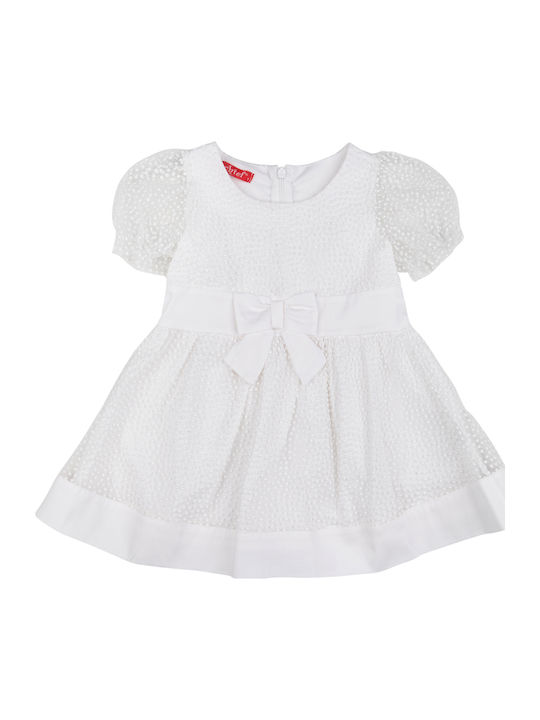Mädchenkleid Kurzärmelig mit Pailletten Weiß