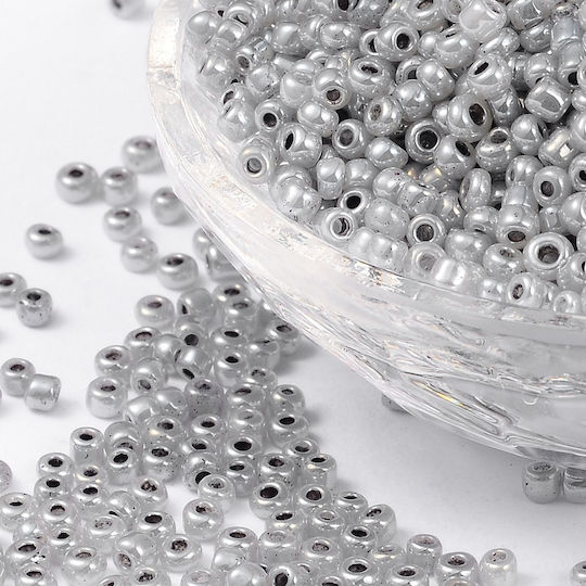 Glass Seed Bead Grey Pearl 3mm 100 grams