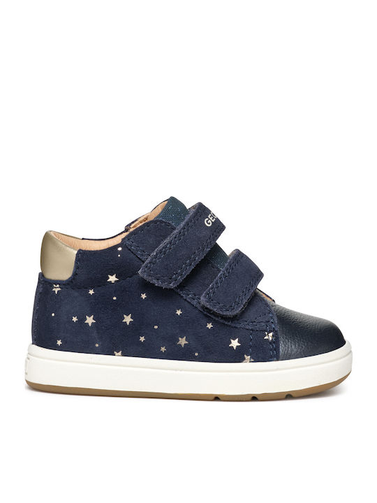 Geox Biglia Leather Kids Boots with Velcro Navy...