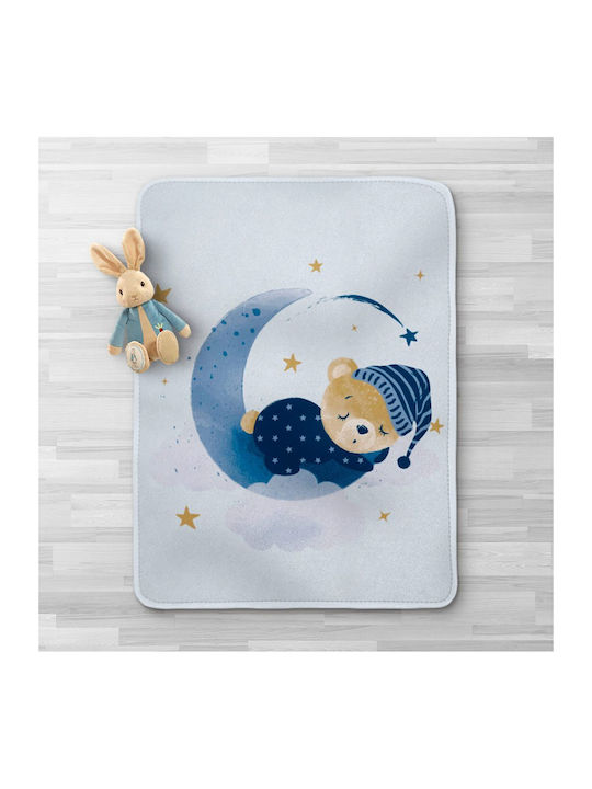 Borea Blanket Cot Sleeping Bear Velvet Blue Blue 100x140cm