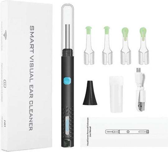 Safe Multi-tool Ear Cleaning Set Ear Nose Mouth Endoscope HD Camera Mobile App 6 LED Lights Black