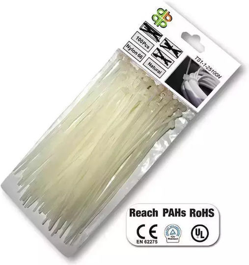 Bradas Cable Ties Plastic 450mm x 4.8mm in White Colour (100 pcs)