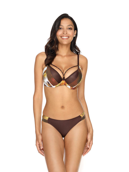 Etna Padded Underwire Bikini Set Bra & Slip Bottom with Adjustable Straps Brown