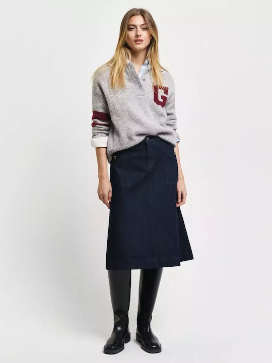 Denim Midi Skirt Dark Blue