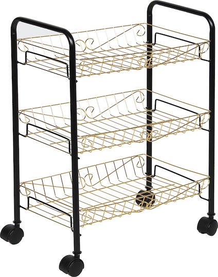 Keskor Kitchen Cart Metallic 3 Tiers Black 41.5x26x59cm