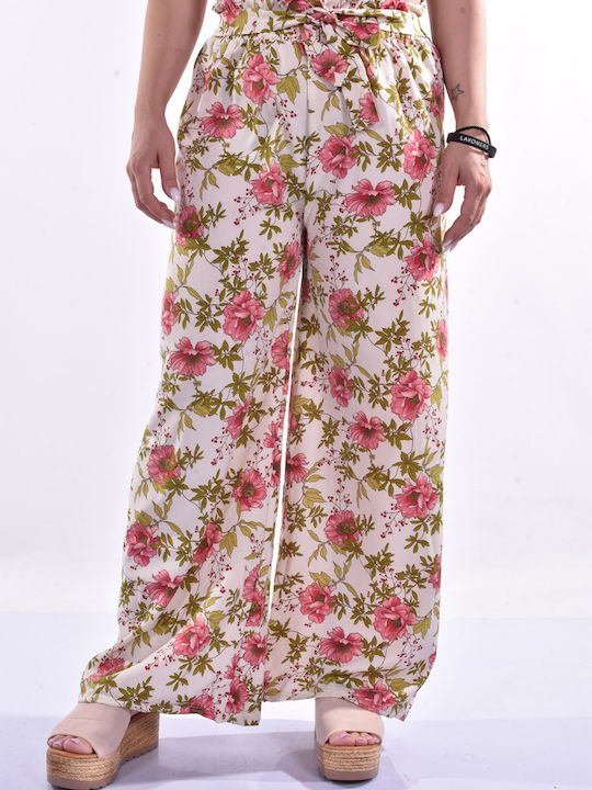 Raiden Women's Fabric Trousers Floral Ecru