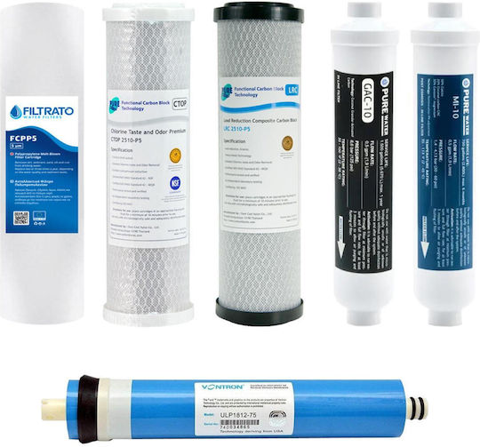 Filtrato Water Filter Cartridge Reverse Osmosis Activated Carbon RO6-PLUS 5 Micron 6 Pieces