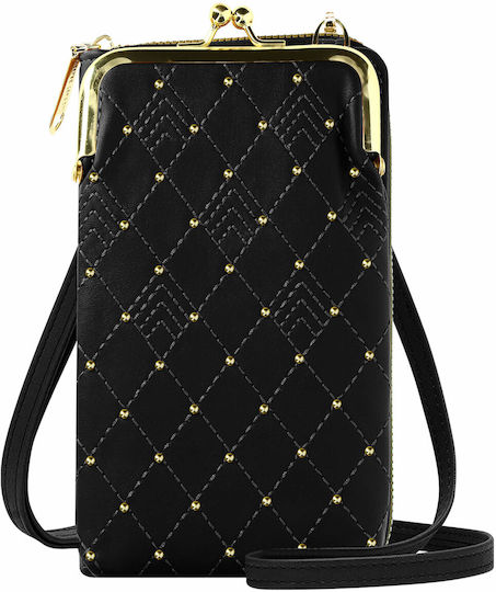 Crossbody-Handytasche Goldnieten Steppung Diamant-Design Schwarz
