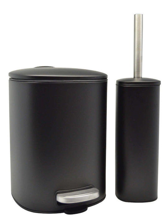 Ankor Inox Bathroom Trash Can and Basket Set Soft Close 5lt Black Checkmate