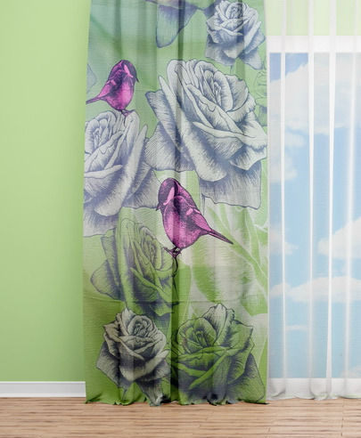 Oyo Home Sl Fpr 36as New 240cm Pink Birds Roses-green Curtains 140cm