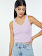 Γυναικείο Crop Top Αμάνικο με V Λαιμόκοψη Λιλά