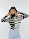 Women's Sweater Turtleneck Striped Black