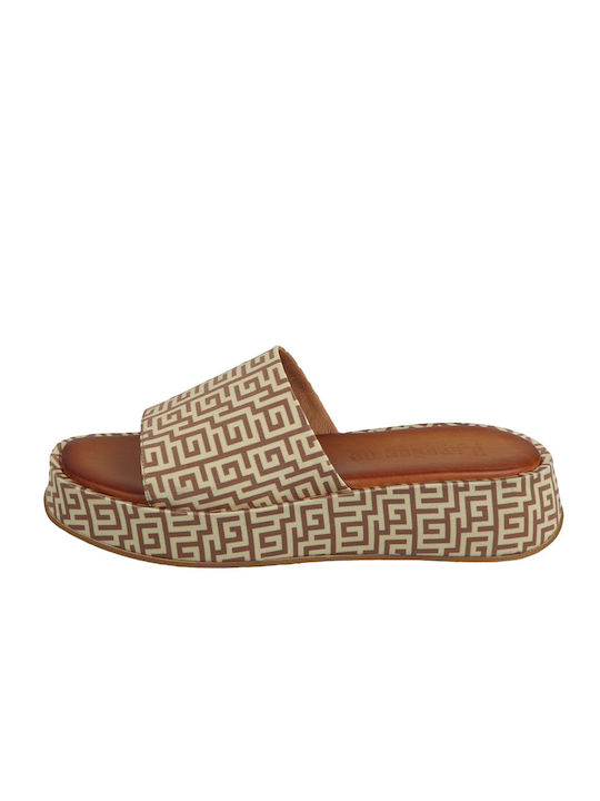 Verraros Women's Flat Sandals Flatforms in Tabac Brown Color