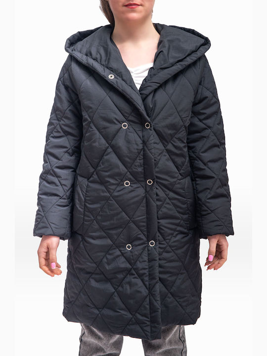 Lang Damen Puffer Jacke für Winter BLACK