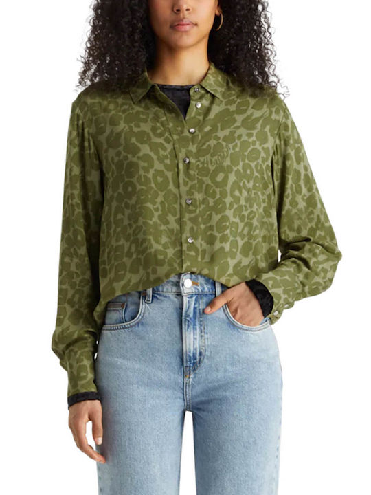 Scotch & Soda Women's Long Sleeve Shirt Leopard, Military