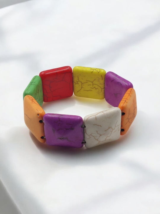 Bone Bracelet with Multicolored Stones in Square Shape