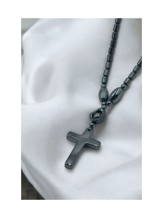 Hematite Cross Necklace with Rotating Bead Circle