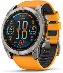 Garmin Fenix 8 51мм Sapphire, Titanium With Spark Orange/Graphite Silicone Band