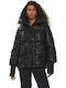 Kurz Damen Puffer Jacke für Winter Schwarz
