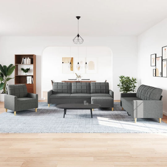 Living Room Furniture Set 3-Seater & 2-Seater & Armchair Gray