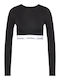 Women's Crop Top Cotton Long Sleeve Black