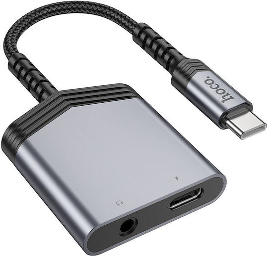 Hoco Aux 2in1 Конвертор USB-C мъжки към 3.5mm женски Сив 1бр