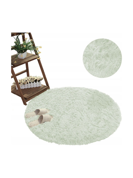 Rug Round Shaggy White Lime