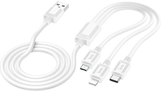 Hoco Regular USB to Lightning / Type-C / micro USB Cable 2A Λευκό 1m HOCOX76W