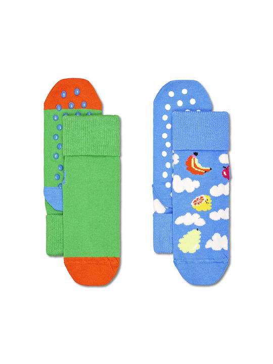 Happy Socks Παιδικές Κάλτσες Αντιολισθητικές Kids Blue, Green 2 Ζευγάρια