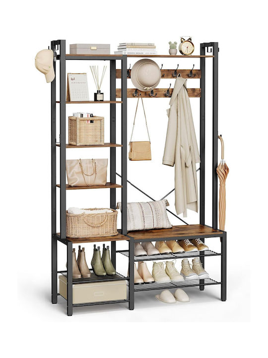 Vasagle Hall Tree Bench Shoe Storage Hallway Coat Rack Shoe Bench 5 Storage Shelves 9 Coat Hooks 6 Side Hooks 140 X 120 X 190 Cm Vintage Brown Ink Black Hsr426b01