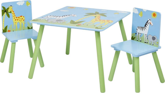Kids Table and Chairs Set for Painting made of Wood Blue