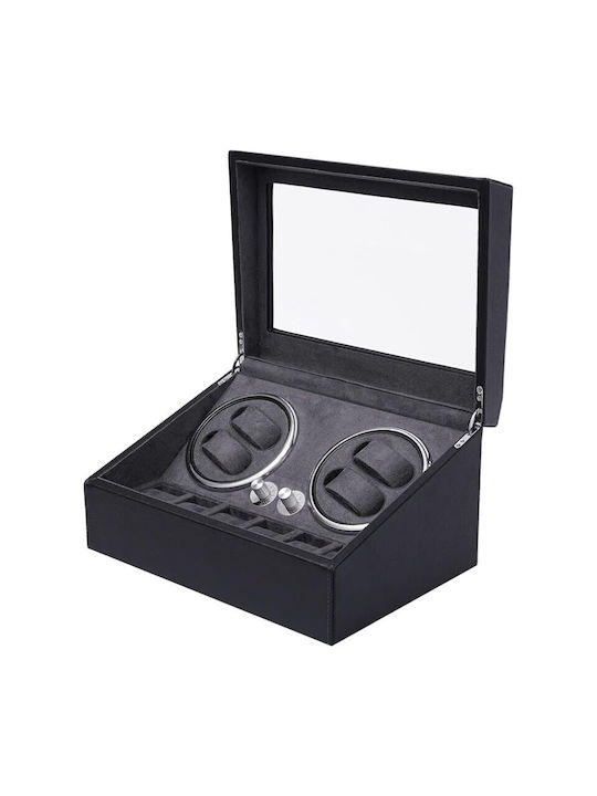 Cutie Întors Ceasuri Iuni Watch Winder 4 + 6 Spații de Depozitare Piele Ecologică Neagră