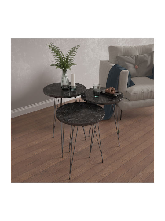 Round Side Table Nissa Wooden Black Marble-black L33xW33xH56cm.