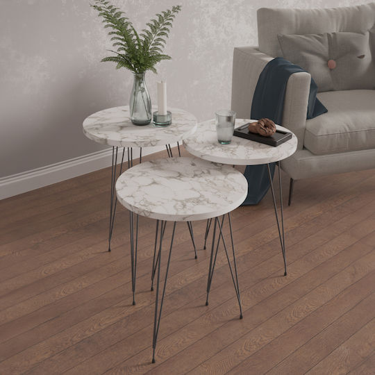 Rund Beistelltisch Nissa Holz White Marble-black B33xT33xH56cm