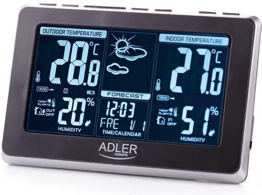Adler LCH-AD1175 Ασύρματος Μετεωρολογικός Σταθμός Ψηφιακός Επιτραπέζιος Μαύρος