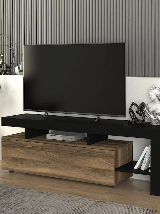 TV Stand Acnes Black - Walnut L160xW40xH53cm