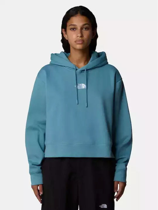 Cropped Γυναικείο Φούτερ με Κουκούλα Turquoise