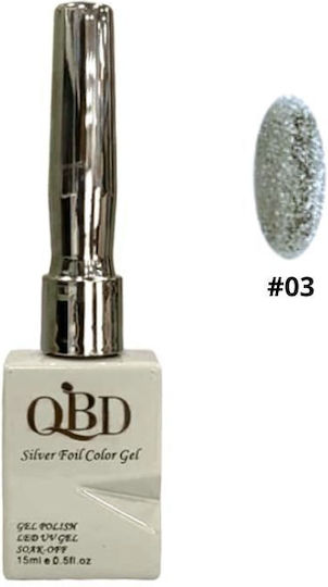 QBD Semi-Permanent Nail Polish Silver Foil Color Gel No.03 15ml 1pcs