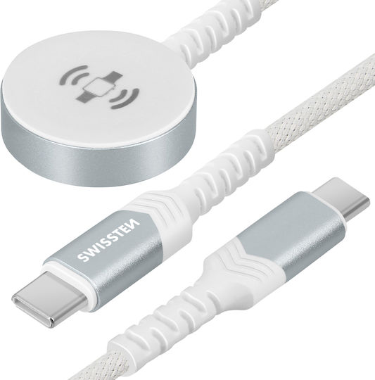 Cablu Încărcător Magnetic Swissten pentru Apple Watch + Conector Usb-c Usb-c Alb