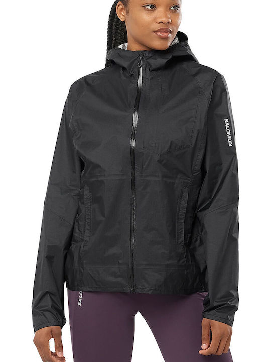 Bonatti Women's Running Short Sports Jacket Waterproof for Winter with Hood Black